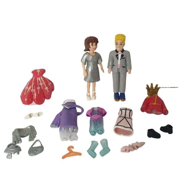 Vintage Polly Pocket Prom King and Queen Doll Set With Outfits & Accessories P7 - Picture 1 of 5